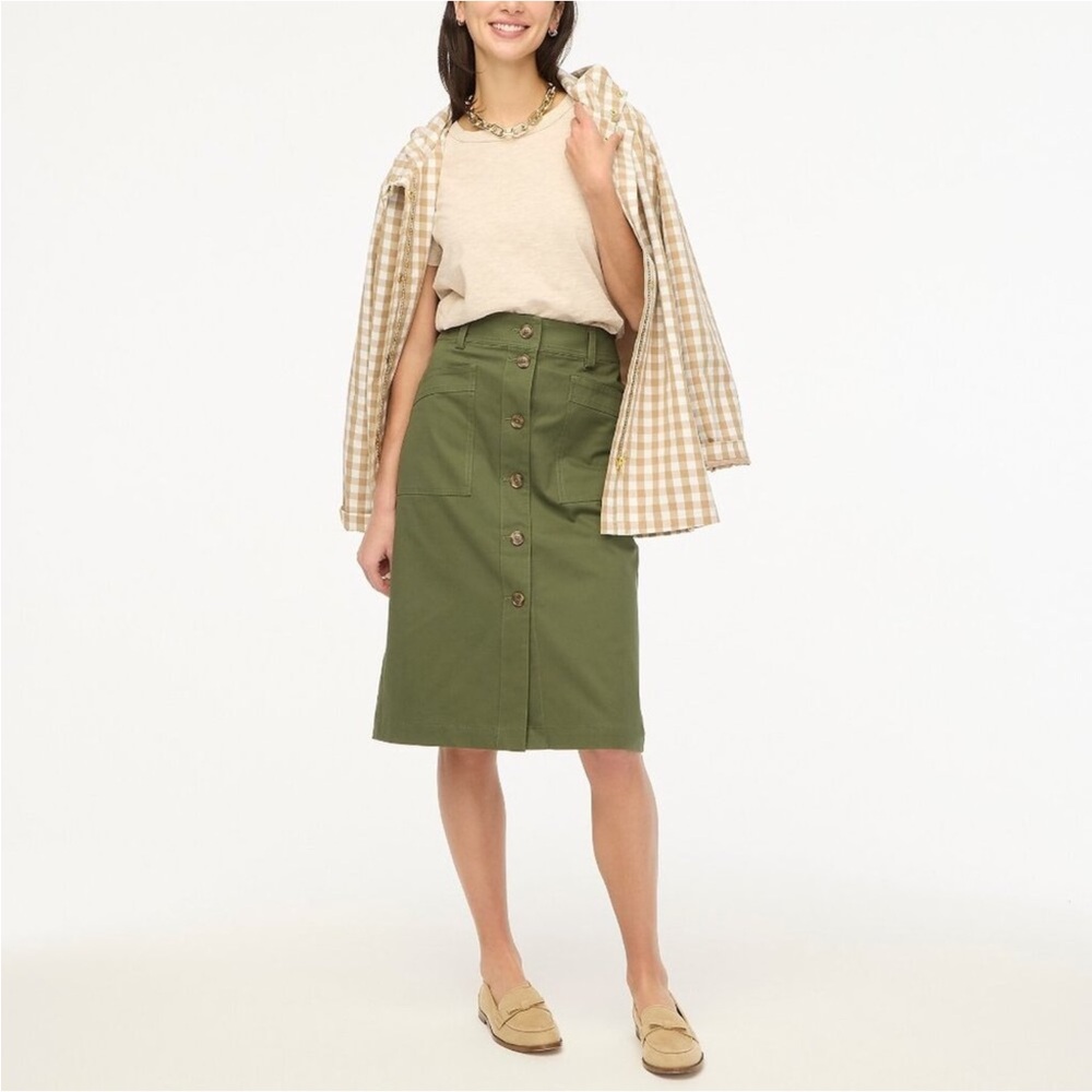 J. Crew Olive Green Button-Front A-Line Skirt